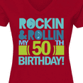 thumbnail image 4 of Inktastic 50th Birthday Rock N Roll Women's V-Neck T-Shirt, 4 of 5