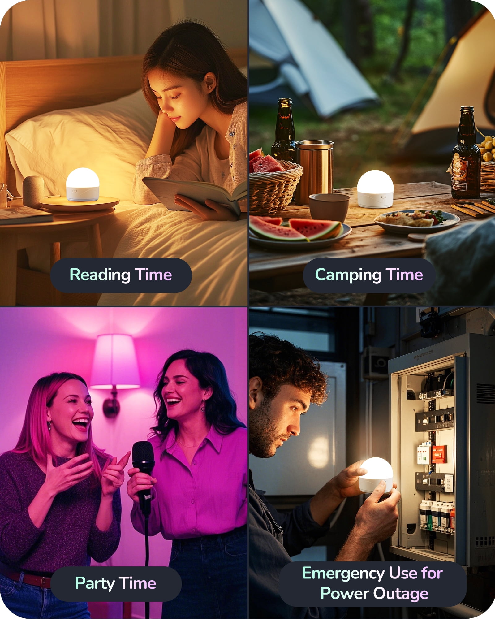 EDISHINE Rechargeable Light Bulb with Remote Control, 3000mAh Battery Operated Light Bulb, 2 Timer 12 Colors Selectable E26 350LM, Detachable LED Light Bulbs for Wall Sconces, Emergency Use