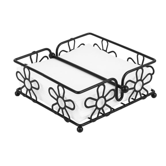 Chrome Napkin Holder with Flower Design Black 7x7 inches Metal