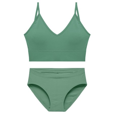 

fanshao 1 Set Bra Briefs Seamless Wire Free Sexy Gathering Padded Underwear Set for Beach