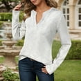 thumbnail image 2 of Tops Women V Neck White Womens Long Sleeve Shirt Basic Tops Fall Shirt, 2 of 5