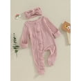 thumbnail image 3 of Bagilaanoe Newborn Baby Girl Fall Jumpsuit Long Sleeve Bodysuit + Headband 3M 6M 12M Infant Ruffle One Piece Romper, 3 of 9