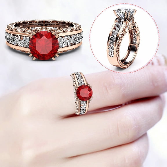 KDSJSXW Womens Jewelry Ladies Ring Alloy Plated 14K Rose Gold Color Separation Ring Jewelry Gift Wedding Rings Silver Rings for Women Womens Jewelry(Red,5)