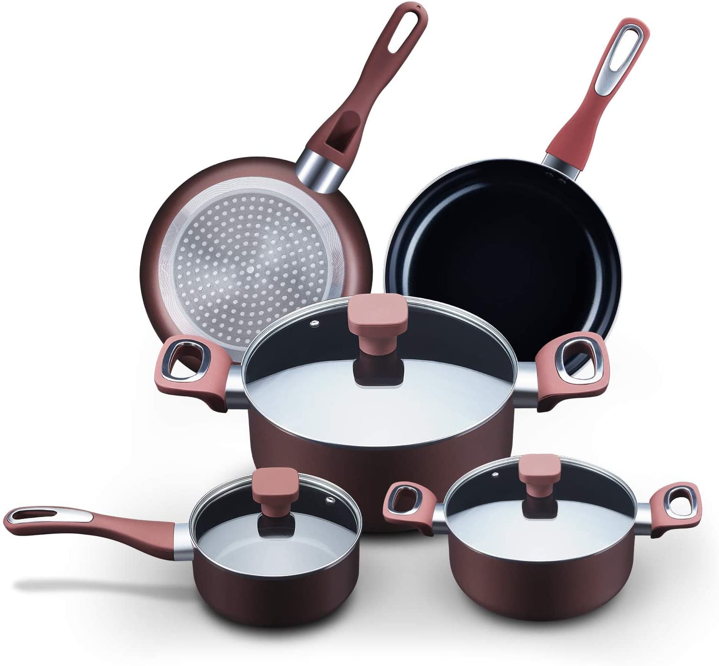 Mr Captain Nonstick Cookware Set Pots And Pans 8 Piece Ceramic Coating Residue Free Kitchen Cooking Set Induction Compatible And Easy To Clean Cooking Pots Red Walmart Com Walmart Com