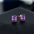 thumbnail image 3 of Gem Stone King 18K Rose Gold Plated Silver Purple Amethyst Stud Earrings for Women Men | 2.30 Cttw | Gemstone February Birthstone | Oval 8X6MM, 3 of 4