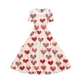 thumbnail image 7 of Girls Valentine's Day Dress with Hearts, Midi A-Line Party Dress with Peter Pan Collar, Short Sleeve Beige Dress for Kids Ages 5-14,Size 9-10 T, 7 of 7