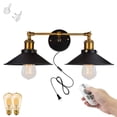 thumbnail image 1 of FSLiving Remote Control Double Wall Lamps with UL 5.9ft Black Plug-in Button Cord Industrial Style Adjustable Angle Black Metal Shade Dimmable Wall Porch Light Fixtures for Loft Bedroom - 1 Pack, 1 of 9