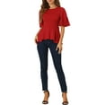 thumbnail image 2 of INSPIRE CHIC Women's Split Half Sleeve Crew Neck Belted Knot Drap Casual Peplum Blouse, 2 of 5