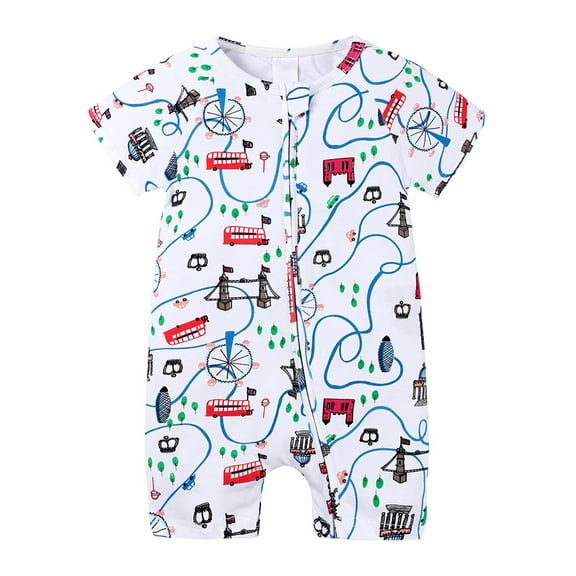 Odeerbi Baby Girls Boys Clothes Baby Rompers Toddler Cute Cartoon Animal Pattern Short Sleeve Double Zipper Romper Jumpsuit