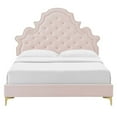 thumbnail image 6 of Fabric Upholstered Queen Size Tufted Bed with Gold Metal Legs Light Pink, 6 of 7