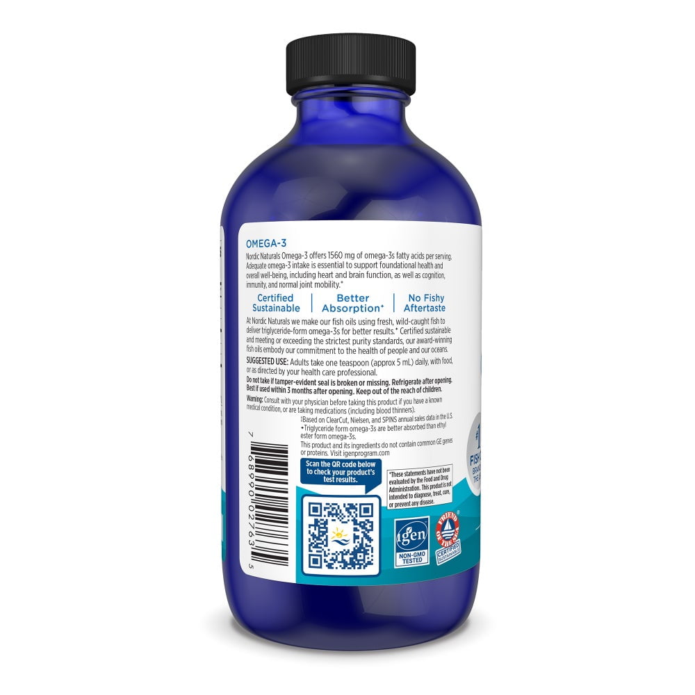 Nordic Naturals Omega-3 Liquid, Lemon, 1560 Mg, Fish Oil, 8 Oz