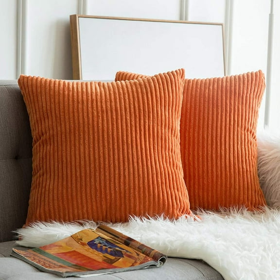 Midewhik Valentines Day Decorations Orange Corduroy Soft Soild Fall Throw Pillow Covers Autumn Square Cozy Soft Solid Decorative Cushion Cases Home Decor For Couch Sofa Bedroom Car 45*45Cm