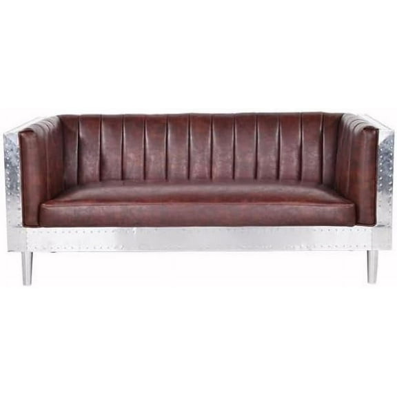 NauticalMart Vintage Leather Couch Aviator Style Sofa Modern Design Aluminum Mid Century Furniture