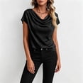thumbnail image 5 of Fashion Cowl Neck Tops for Women Dressy Casual Short Sleeve Shirts Summer Clothes Outfits Black S, 5 of 5