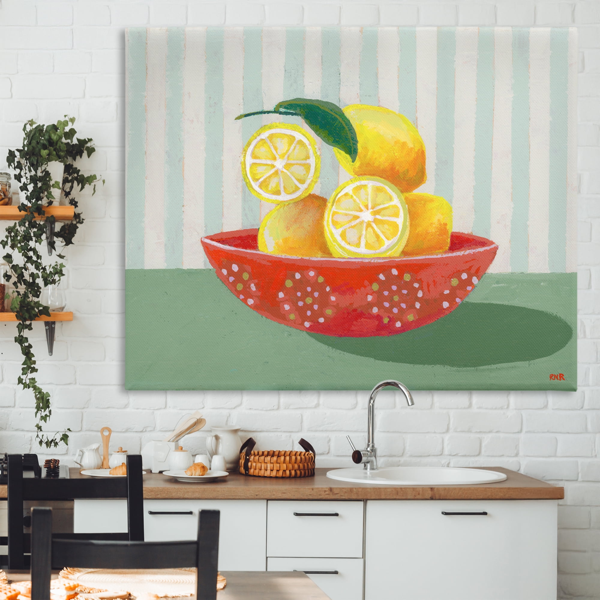 Stupell Industries Sunny Lemons in Red Bowl Canvas Wall Art, design by Rachael Reese