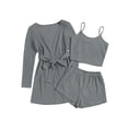 thumbnail image 6 of Women 3 Pcs Waffle Pajama Solid Color Sleeveless Camisole  Elastic Shorts Bathrobe Loungewear Soft Sleepwear, 6 of 8