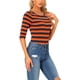thumbnail image 4 of Camiseta básica de mujer con mangas de codo Inspire Chic, cuello redondo, ajuste slim, casual, estampada, talla XS, color naranja y azul marino, 4 of 6