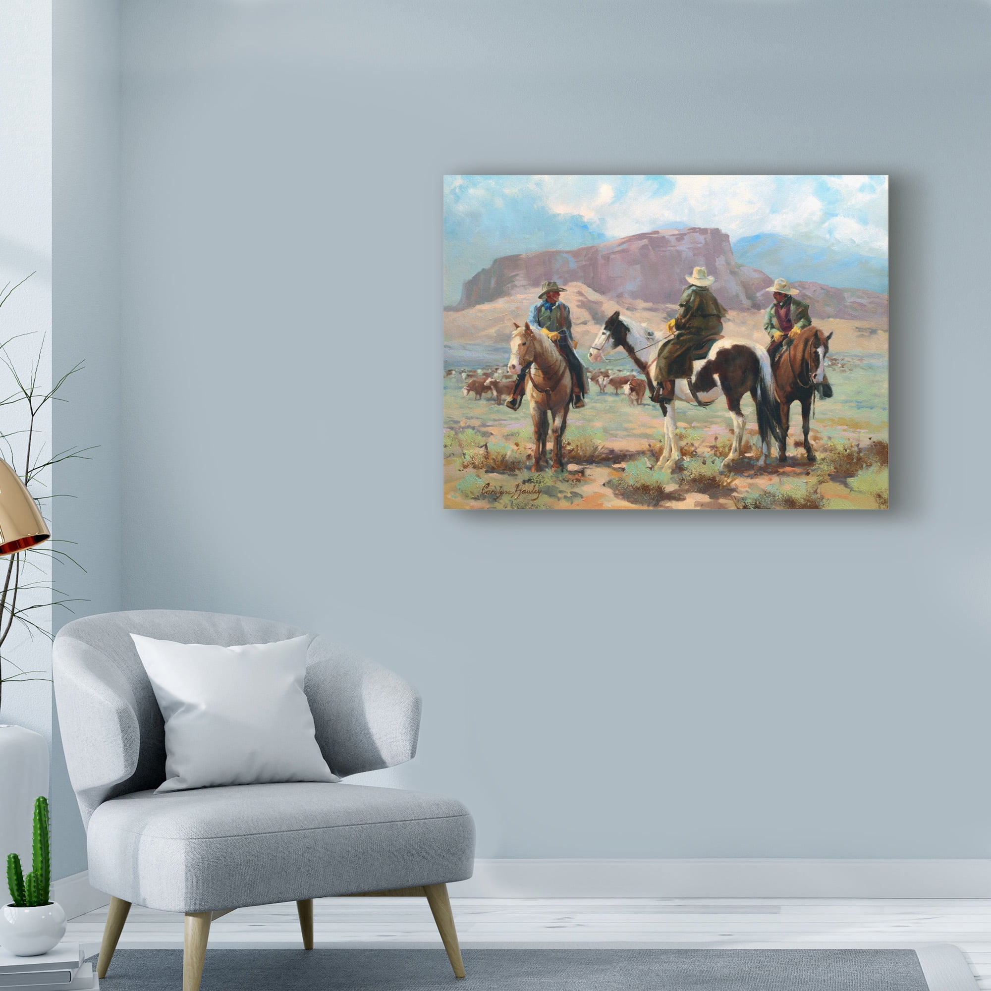 Trademark Fine Art 'Three Cowboys' Canvas Art by Carolyne Hawley