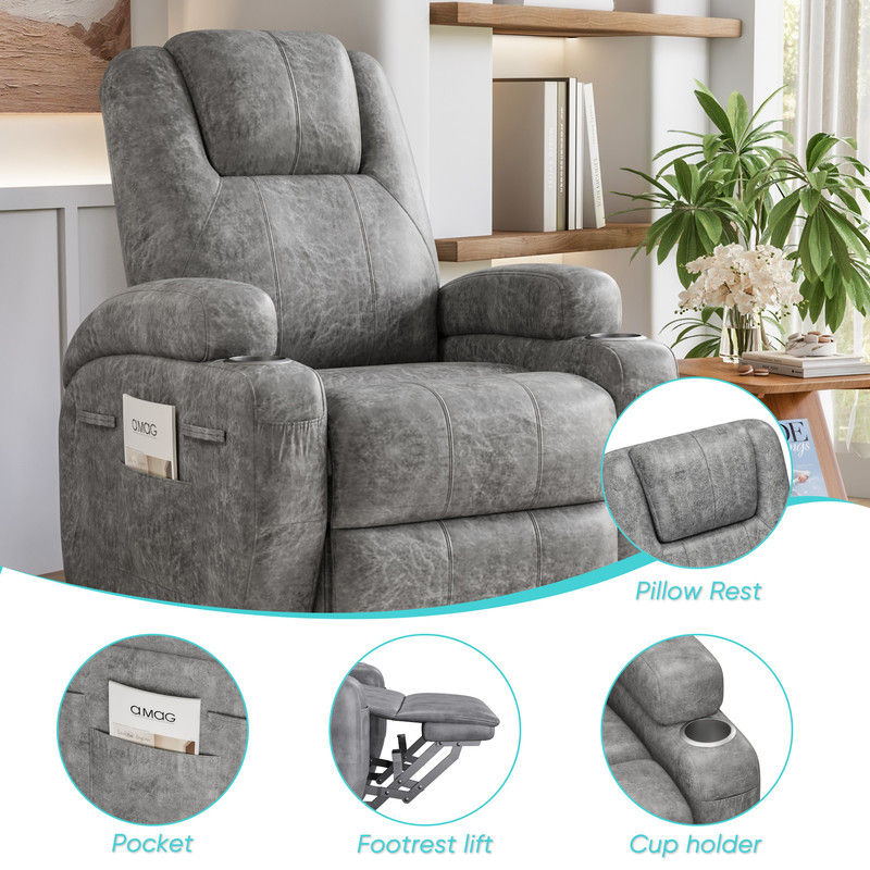 Furmax Power Lift Leathaire Fabric Recliner Chair Massage Recliner Sofa for Bedroom,Gray