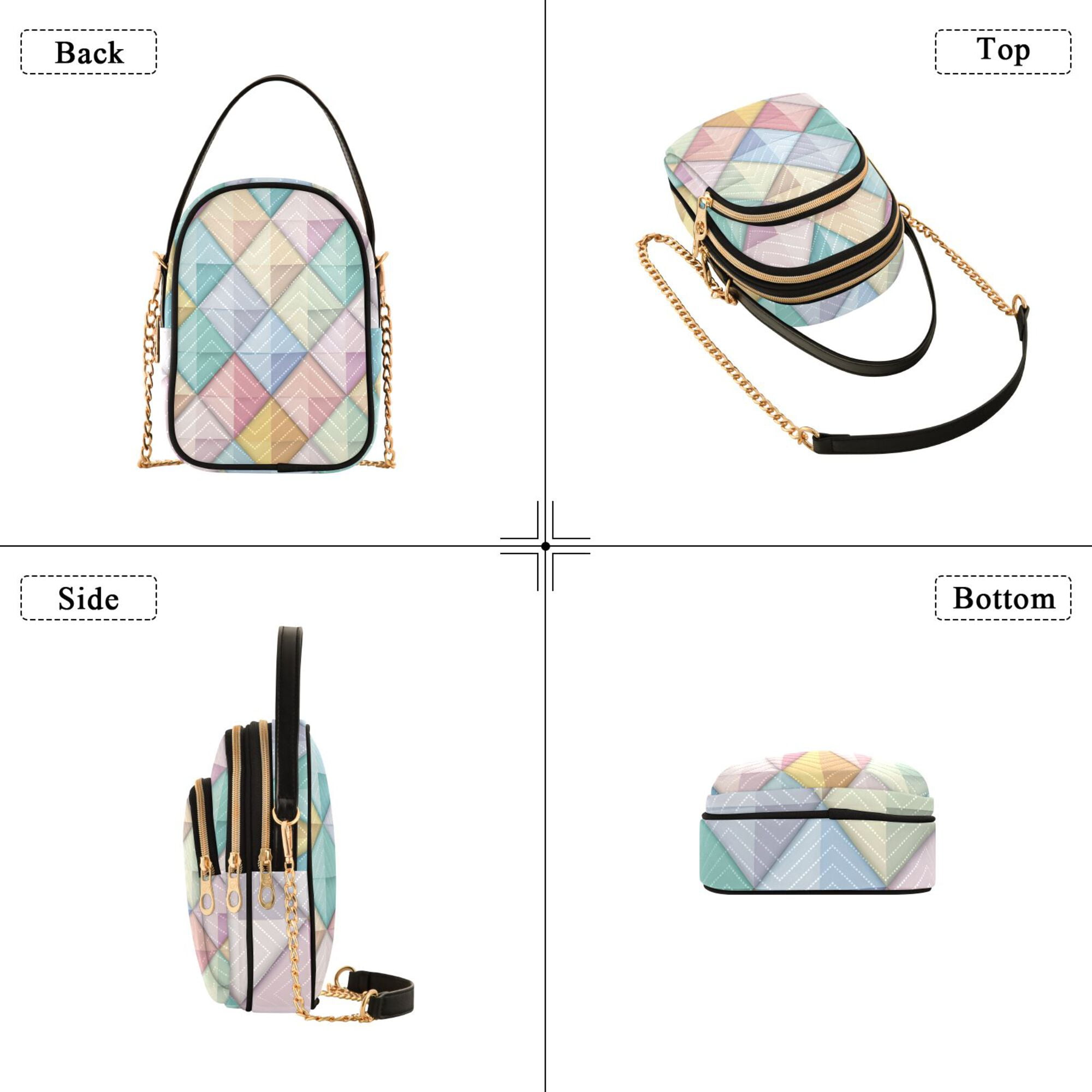 FORMRS Crossbody Bag for Women Quilted Travel Shoulder Cell Phone Purse with Chain Strap Handbag, Colorful Geometric
