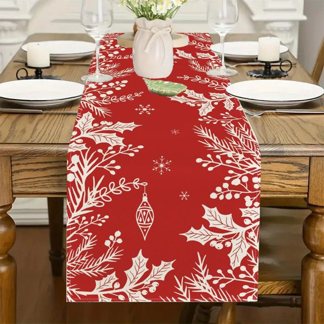 Feltree Christmas Snowflake Tablecloth Rectangular 72x13 Inch Polyester Holiday Dining Table Cover for Restaurant Party Decor