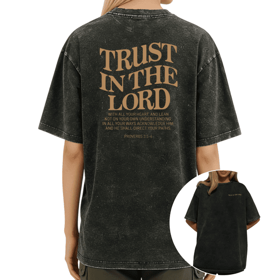 UNISHE Women's Trust In The Lord Proverbs 3:5-6 Vintage Washed T-Shirt Casual Short Sleeve Crewneck Relaxed Fit Tee