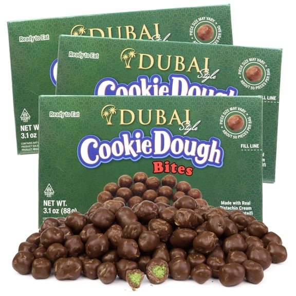 Sweetzo's Dubai Chocolate Cookie Dough Bites, Theatre Boxes, Candy Gift, 3.1 Ounces Each, Pack of 3