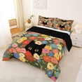 thumbnail image 3 of jejeloiu Flower Cat Pattern Full Size Comforter Sets Kids,Cartoon Floral Cute Print Bedding Sets,Reversible,3 Pieces, 3 of 8
