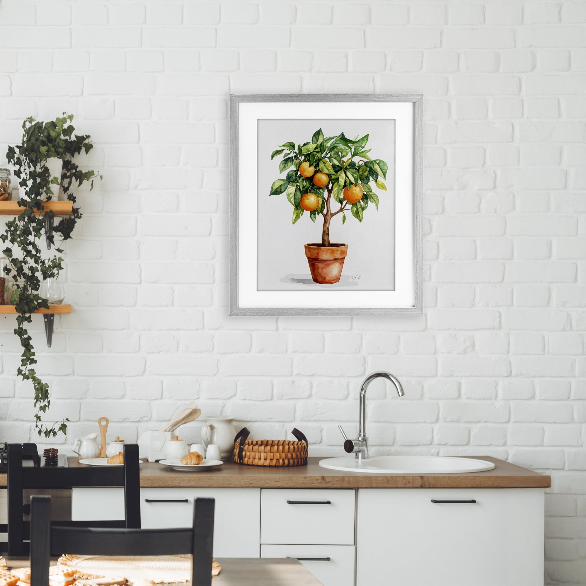 Stupell Industries Potted Orange Tree Gray Framed Print Under Glass, design by Shelly Craig