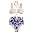thumbnail image 6 of IBTOM CASTLE Women's 3 Pieces Swimsuit Floral Printed Bikini Set Bathing Suit with Cover up Beach Skirt Sarong Beachwear S Navy Blue Straps, 6 of 8