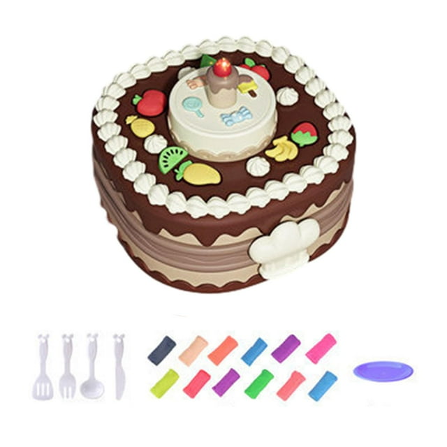 Juego de juguetes de arcilla para pastel de cumpleaños, juguete educativo temprano con velas, juguetes de fiesta con música y luces para bebés Marrón