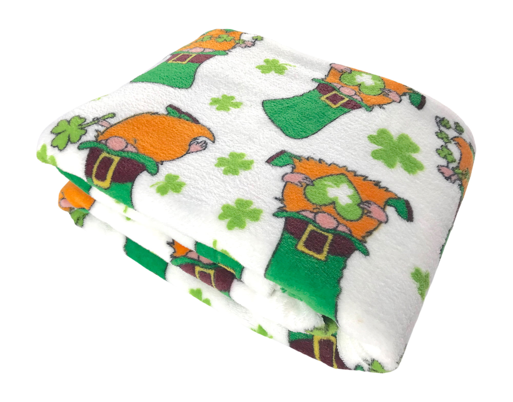 Greens of Ireland Four Leaf Clover Shamrock Design Patrick's Day Soft Throw Blanket White with Clovers St