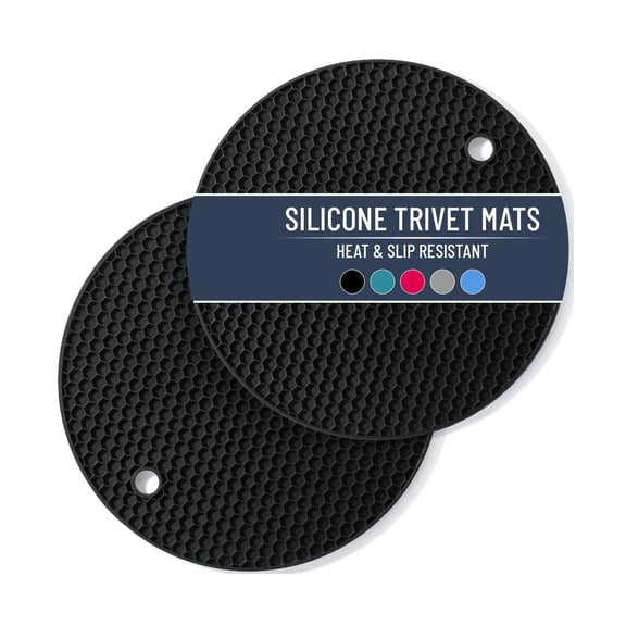 Silicone Trivet Mats,2 Pack - Black Round Silicone Trivets for Hot Pots,Pans & Dishes