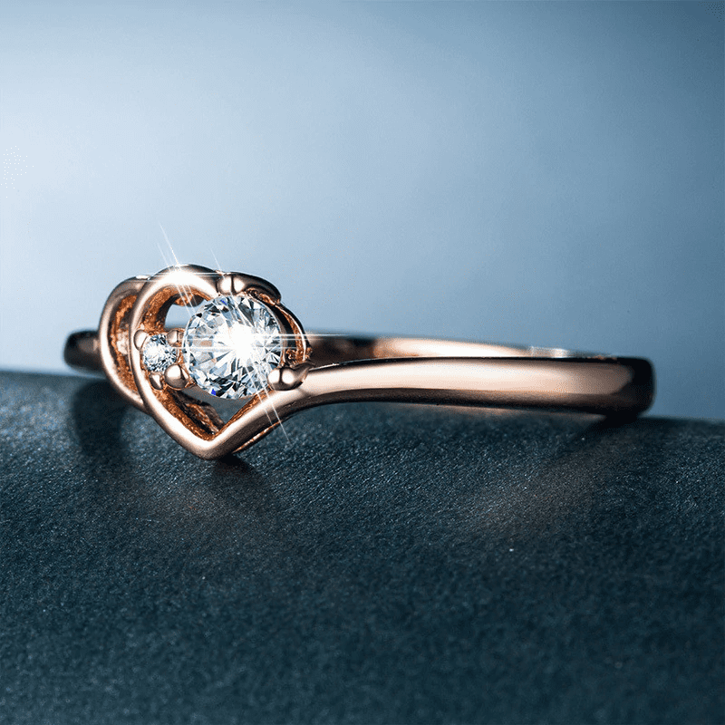 HeartsAndYou 0.5ct Round Cut Moissanite Engagement Ring for Women 18k Rose Gold Over Silver Stackable Solitaire