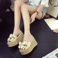 thumbnail image 6 of Penkiiy Women's High Heeled Bow-Knot Platform Wedge Flip-Flops Beach Sandals Espadrille Slippers Summer Thong 40 Beige, 6 of 8