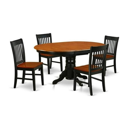HomeStock 5 Piece Dining Set Includes an Oval Dining Room Table with Leaf and 4 Kitchen Chairs, 42x60 Inch,Black & Cherry
