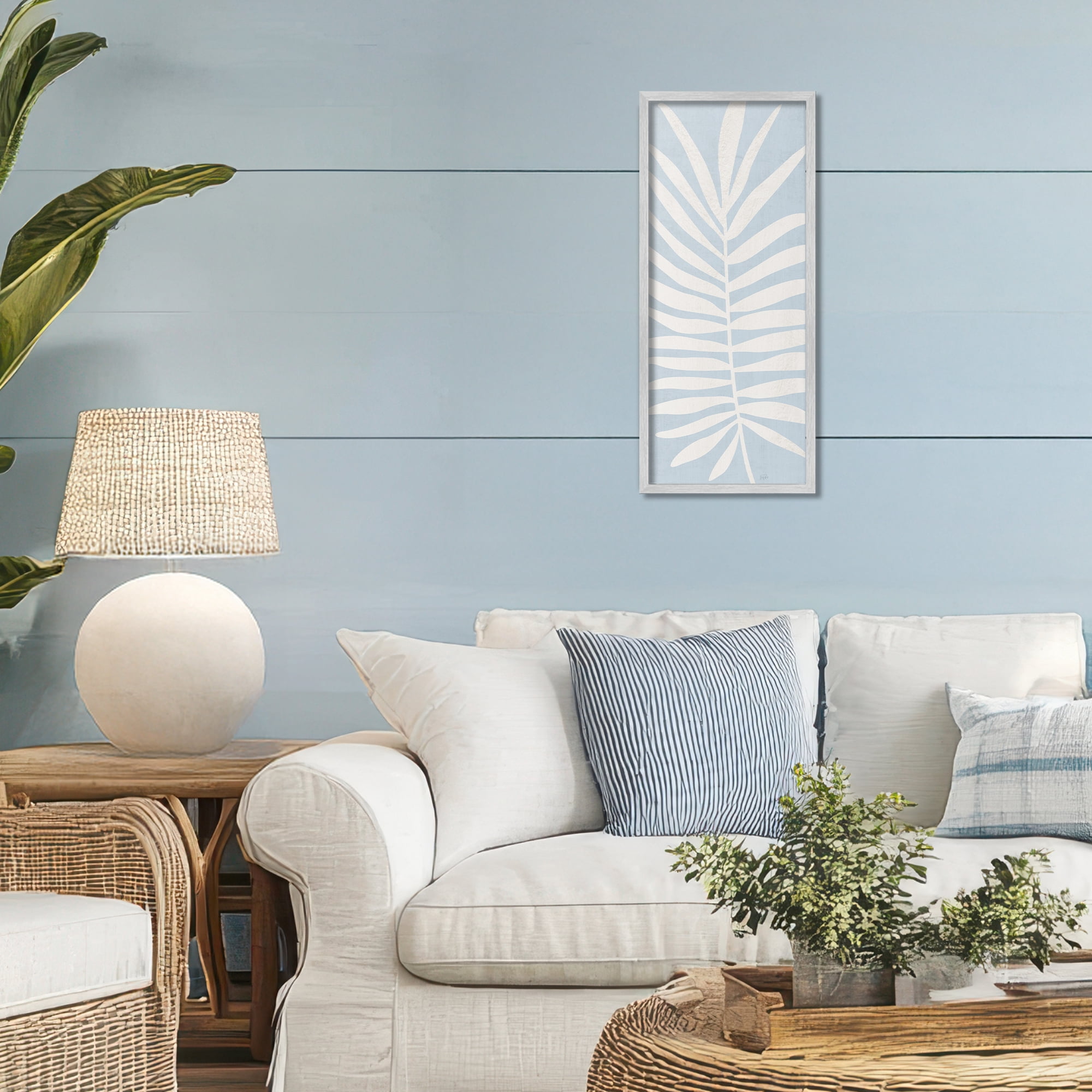 Stupell Industries Leaf Silhouette on Sky Blue Gray Framed Giclee Art, design by Natalie Carpentieri