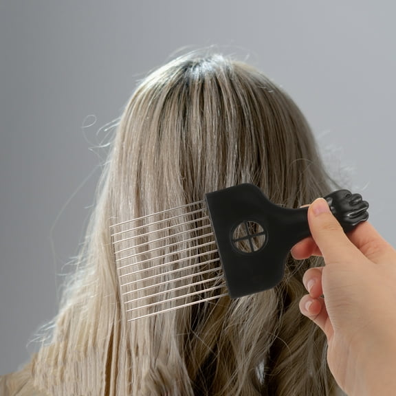 UNOMOR Steel Needle Hair Pick Afro Pick Styling Combs Brown 2Pcs 6.5x2.8x0.1In