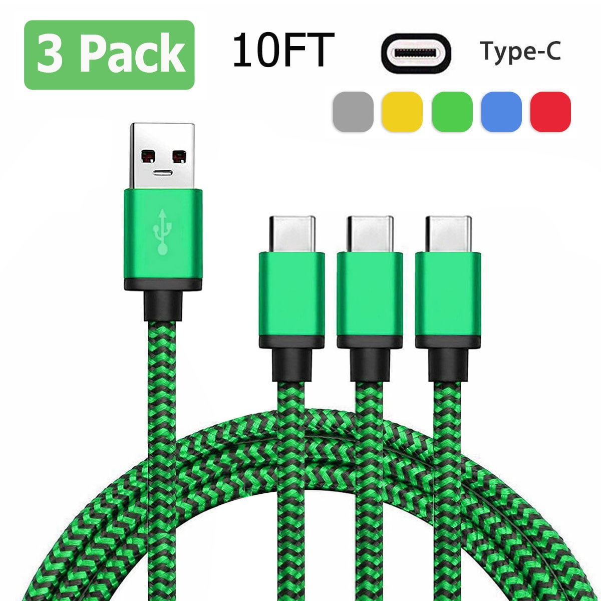 LG V30 V20 G7 G6 G5 Google Pixel Nylon Braided USB-C Charger Cord USB 2.0 Compatible with Samsung Galaxy S10/S10+/S10e S9/S9+ Note10 9 8 S8 S8 Plus USB Type C Cable 10ft TR-Tech USB C Cable 5 Pack 