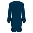 thumbnail image 6 of Women Plus Size Dresses Women Long Sleeve Elegant Fashion Casual Comfy V-Neck Slim-Bag Hip Bump Friendly Mid Length Wrap Date Night DressDark Blue S-2XL, 6 of 7