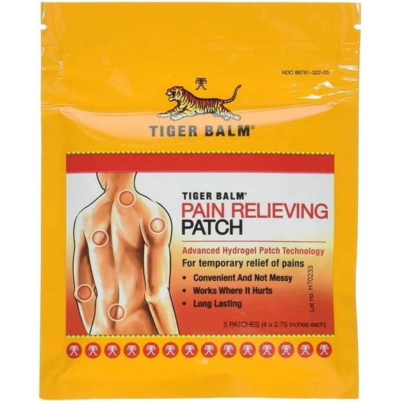 Tiger Balm Patches, 4" 5/pack – 6 Packs - 30 Patches Total - Pain Relieving Patch – For Temporary Relief of Minor Aches of Muscles and Joints – Formulated with Menthol, Camphor, and Capsicum