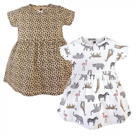 Hudson Baby Infant and Toddler Girl Cotton Short-Sleeve Dresses 2pk, Modern Pink Safari, 3 Toddler
