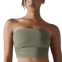 SWSMCLT Women's Crop Tube Top Tube Top Ruched Summer Casual Light Soft Tight Yoga Fitted Sexy Strapless Top Green X-Large