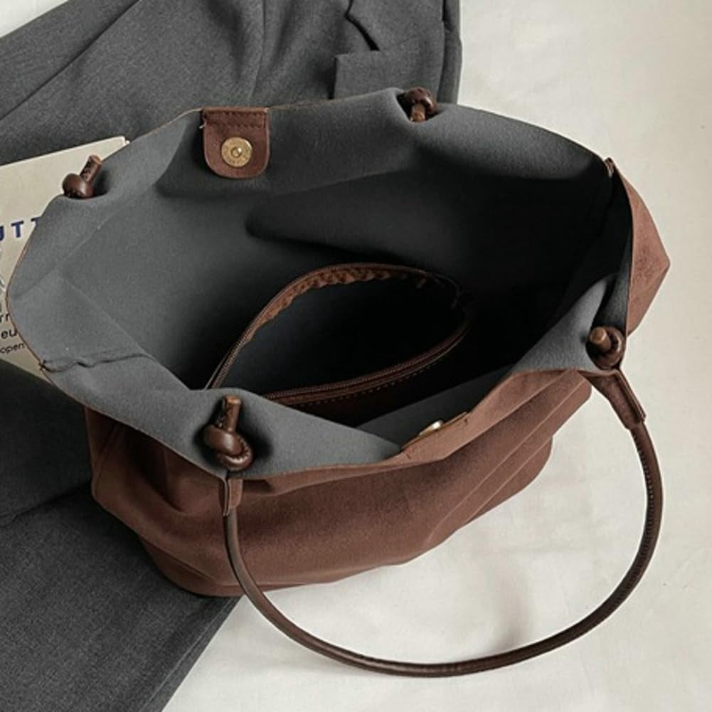 Zhengup Womens Soft Suede Tote Bag Faux Leather Handbag Large Vintage Top Handle Bag Bucket Shoulder Satchel 2pcs Purse