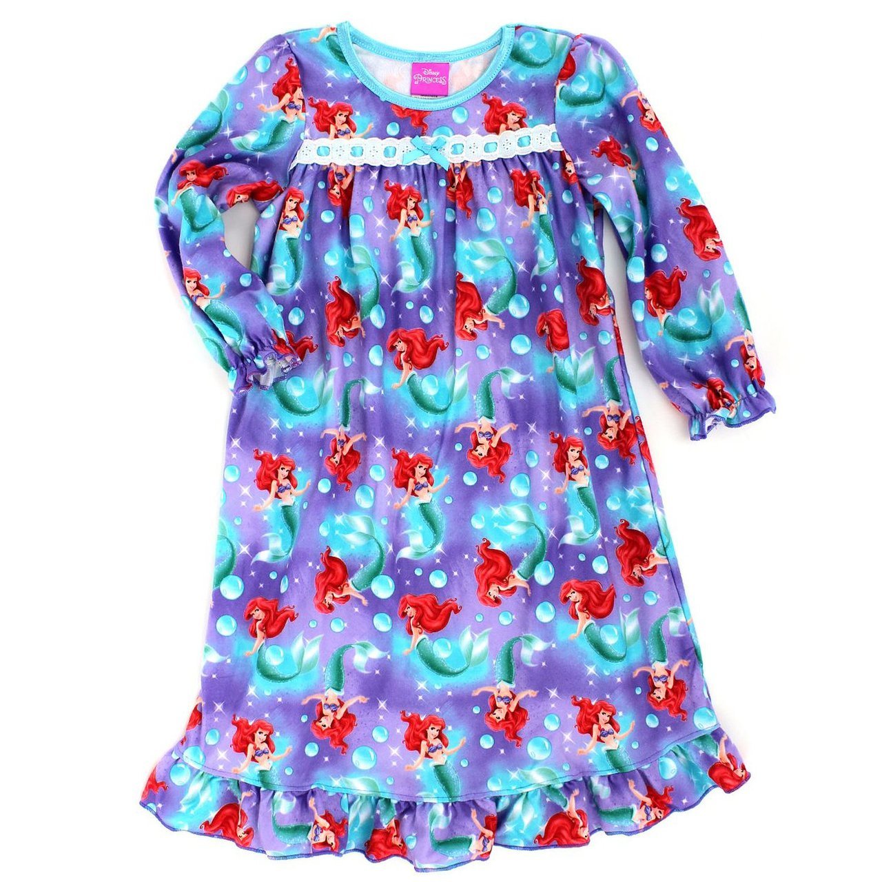 Disney Princess Ariel Girls Flannel Nightgown Pajamas (3T, Purple