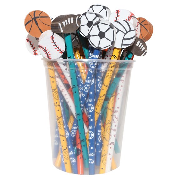 Moon Products Crayon avec Effaceur Topper Write-Ons, 2 HB Plomb, Assorti Sports, Lot de 36