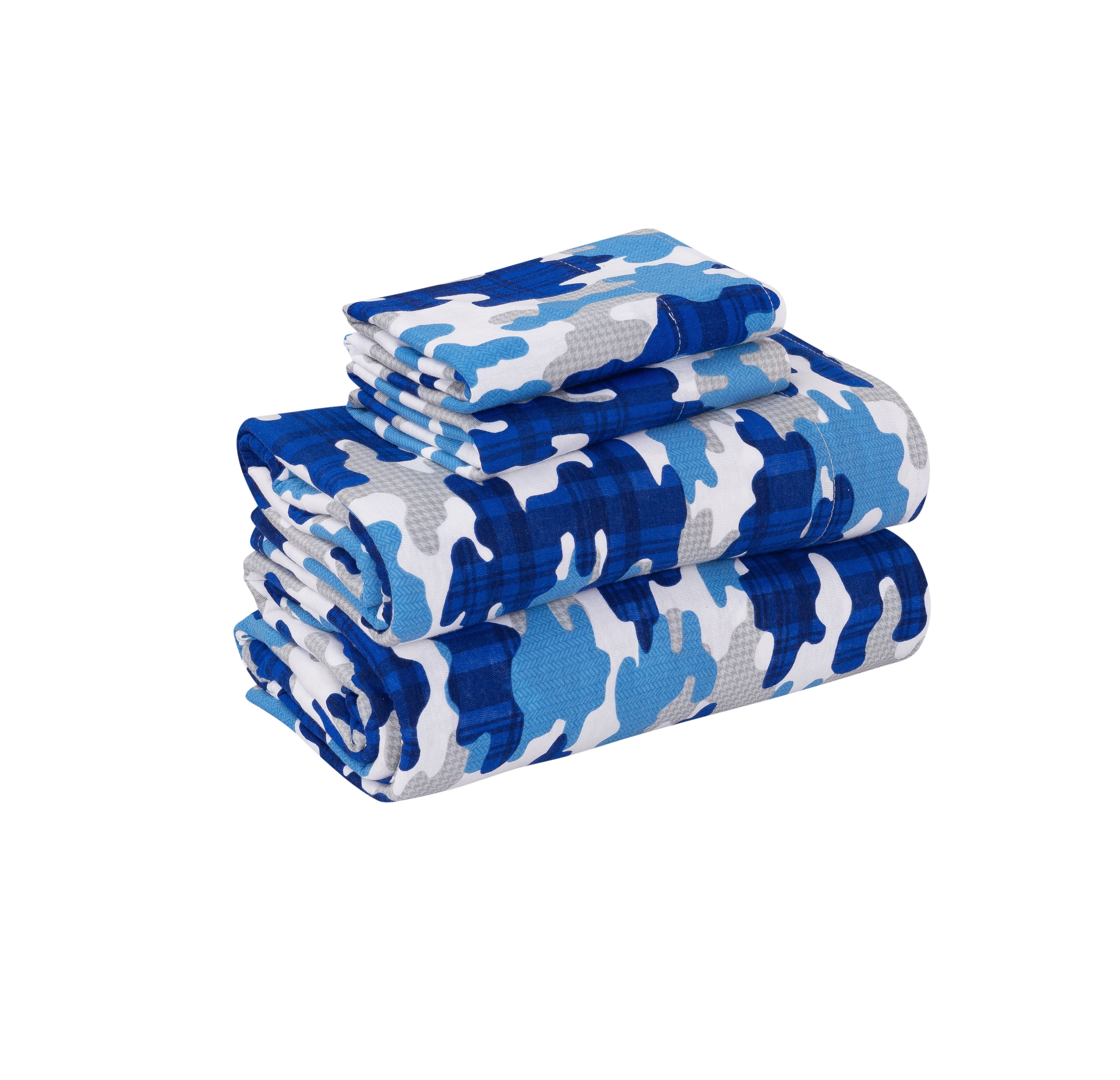 Your Zone Teens Jersey Camo Sheet Set, Full, Blue, 4 Pcs