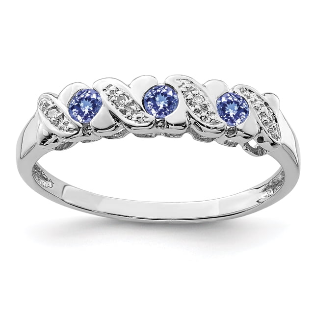 925 Sterling Silver Rhodium-Plated Tanzanite and Diamond Ring