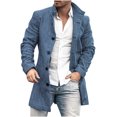 thumbnail image 2 of Miluxas Men's Casual Trench Coat Slim Fit Notched Collar Long Jacket Overcoat Single Breasted Pea Coat Clearance Blue 12(XXL), 2 of 5