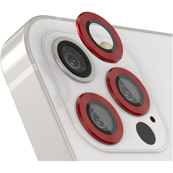 Protector Para Lente de Cámara Ximxi Color Rojo Compatible iPhone 12 Pro / 12 Pro Max / 11 Pro Aro de Metal Protector de Vidrio Templado 9H